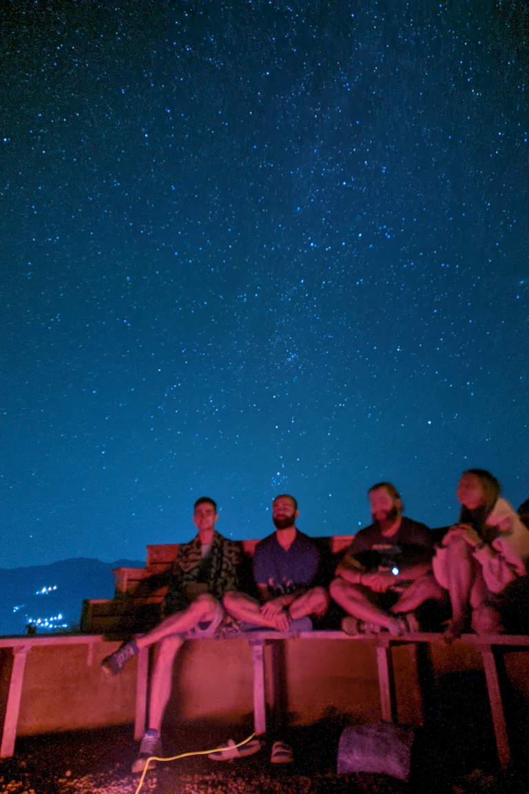 Evening campfire under starry night